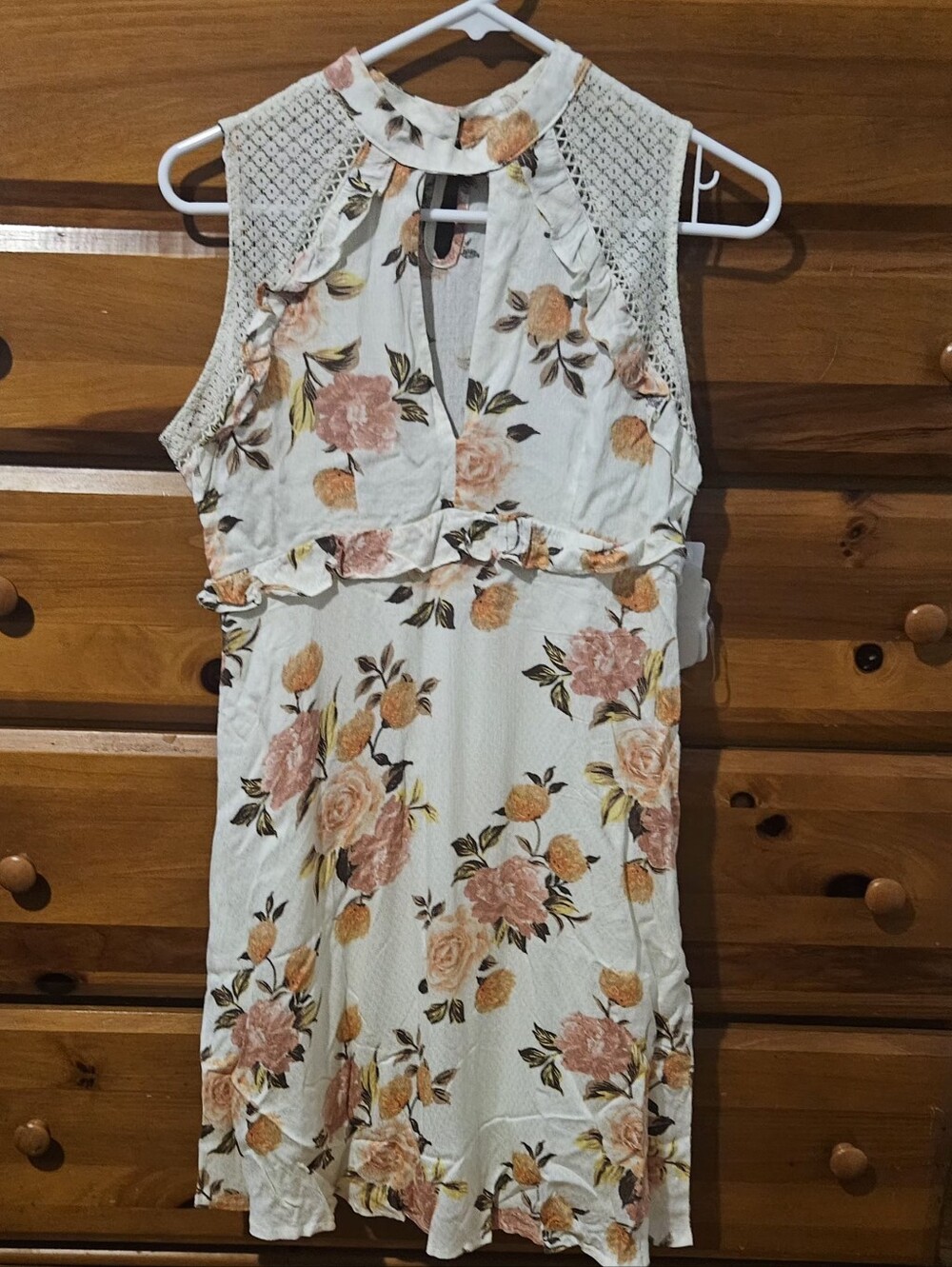 NWT Altar'd State Cream Floral Mini Dress with Pink & Peach Blooms size S